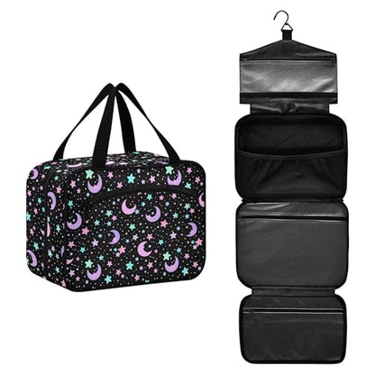 MNSRUU Hanging Toiletry Bags for Women Travel, Crescents and Stars Toiletry Organizer Portable Travel Toiletry Bags Clear Wash Bags Makeup Bag Cosmetic Bag - color: Cartoon 164
