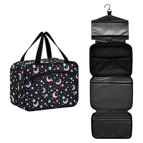 MNSRUU Hanging Toiletry Bags for Women Travel, Crescents and Stars Toiletry Organizer Portable Travel Toiletry Bags Clear Wash Bags Makeup Bag Cosmetic Bag - color: Cartoon 164