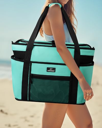 Large Beach Tote Bag with Insulated Cooler Compartment– Spacious Mesh Beach Bag for Pool, Swim & Travel, Wet/Dry Separate Compartments