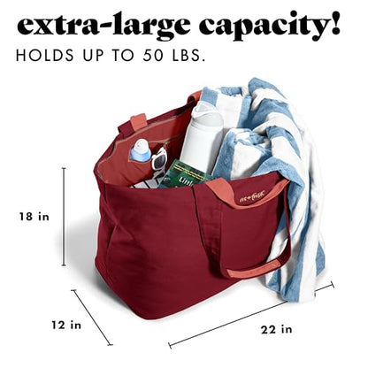Fit & Fresh XL Beach Tote Bag for Women – XL Travel Tote with Zipper & Pockets, Oversized Canvas Pool Bag, Weekender Carry-On - color: Cranberry