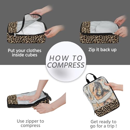 7 Pcs Compression Packing Cubes for Travel, Waterproof Suitcase Luggage Backpack Organizer with Toiletry Bag Travel Essentials for Women/Men-Leopard - color: Brown-Leopard