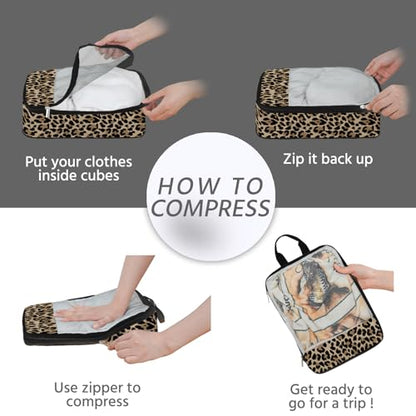 7 Pcs Compression Packing Cubes for Travel, Waterproof Suitcase Luggage Backpack Organizer with Toiletry Bag Travel Essentials for Women/Men-Leopard - color: Brown-Leopard