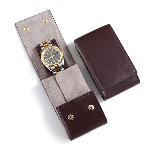BUREI Leather Watch Travel Case Pouch Portable Watch Case for Men Single Watch Band Storage Bag Watch Accessories (Brown Black) - color: brown grey