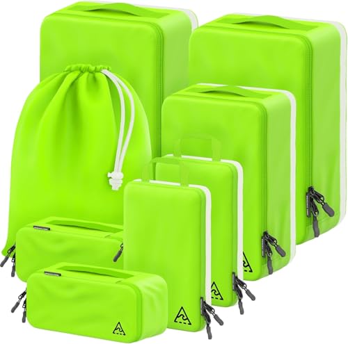 8-Piece Luxury Compression Packing Cubes & Bags for Travel – Maximize Space in Luggage with HybridMax Double-Capacity Design, 50 Luggage Tags, Deluxe Set, Lifetime Satisfaction Suitcase Organizer Bags - color: Green, size: 8-piece