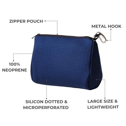 POPUPS Large Makeup Bag with Zipper, Deep Blue - Waterproof Neoprene Cosmetic Bag 7.7 x 10.75 x 5 inches - color: Basic Deep Blue