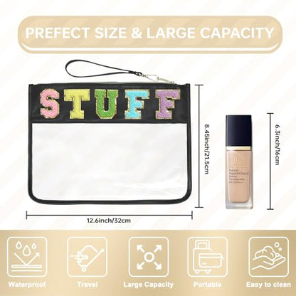 Siwara Snack Bags Clear Pouch Travel Makeup Bag Chenille Letter Bags for Zipper Pouch Clear Cosmetic Bag Clearly Tote Bag Makeup Travel Bags for Women - color: Black--Stuff