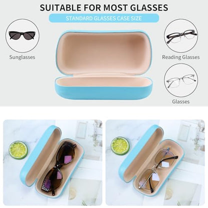 PERFECTSIGHT Sunglasses Case, Large Hard Shell Glasses Case, Cute PU Leather Protective Eyeglasses Case for Women Men - color: Blue