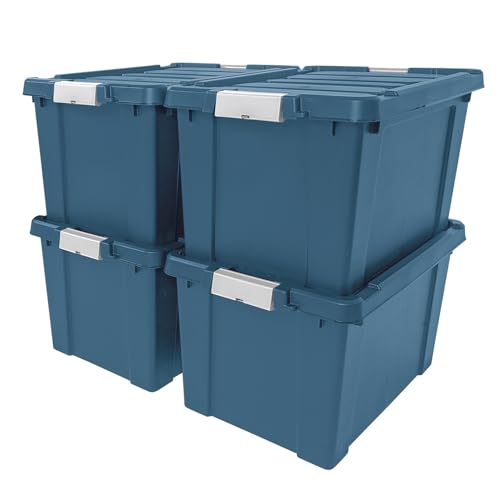 IRIS USA 20 Gallon Eco-Friendly Lockable Storage Bins with Lids, 4 Pack - Made in USA, Heavy Duty, Stackable Containers, Garage Organizing Bins Moving Tubs, Rugged Sturdy Equipment Utility Box - Navy - color: Navy, size: 20 Gal - 4 Pack