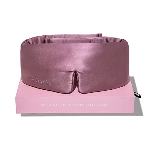 DROWSY Silk Sleep Mask - Face-Hugging, Padded Cocoon for Luxury Sleep in Total Darkness - 100% Pure Mulberry Silk (Damask Rose) - color: Damask Rose, size: 1 Count (Pack of 1)