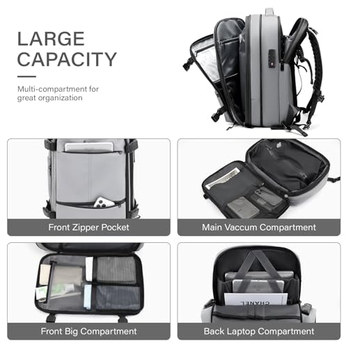 Travel Backpack with Vacuum System,60L Expandable Vacuum Backpack Travel with TSA Lock,17.3 inch Laptop Backpacks Vacpack Backpacks with Vacuum(Grey,Built-in Air Pump) - color: Grey