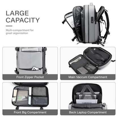 Travel Backpack with Vacuum System,60L Expandable Vacuum Backpack Travel with TSA Lock,17.3 inch Laptop Backpacks Vacpack Backpacks with Vacuum(Grey,Built-in Air Pump) - color: Grey