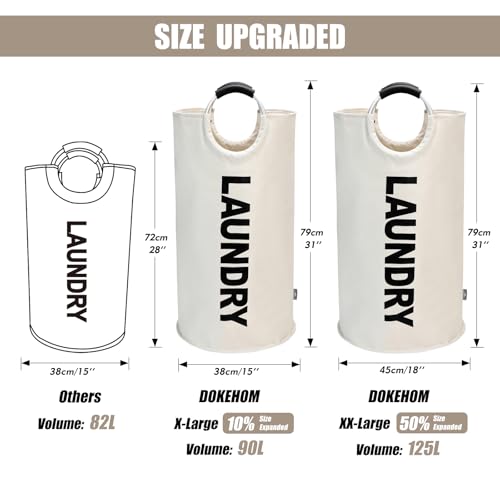 DOKEHOM 125L X-Large Laundry Basket, Collapsible Laundry Bag, Freestanding Tall Clothes Hamper, Foldable Washing Bin (Beige) - color: Beige, size: 125L