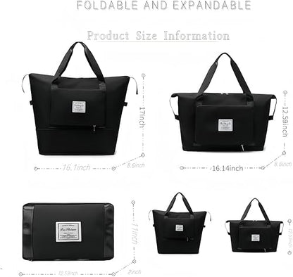Large Capacity Foldable Travel Bag, Expandable lightweight Carry on Bag, Dry with Wet Separation Spor Duffel Bags (Black) - color: Black