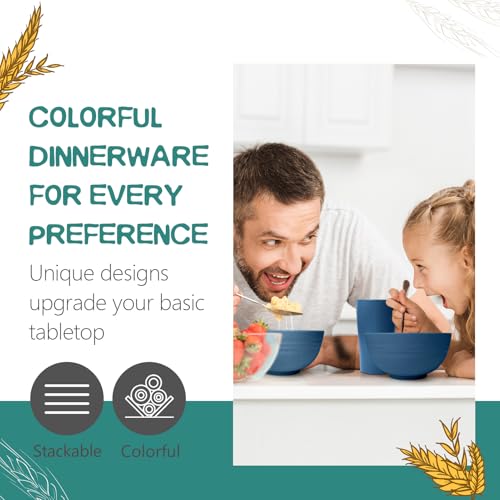Teivio 32-Piece Kitchen Plastic Wheat Straw Dinnerware Set, Service for 8, Dinner Plates, Dessert Plate, Cereal Bowls, Cups, Unbreakable Colorful Plastic Outdoor Camping Dishes, Autumn Blue - color: Autumn Blue