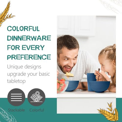 Teivio 32-Piece Kitchen Plastic Wheat Straw Dinnerware Set, Service for 8, Dinner Plates, Dessert Plate, Cereal Bowls, Cups, Unbreakable Colorful Plastic Outdoor Camping Dishes, Autumn Blue - color: Autumn Blue