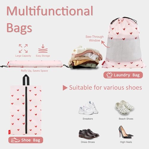 U+U 5 Set Packing Cubes for Travel Essentials Ultralight Luggage Packing Organizers with Laundry Bag and Shoe Bag for Vacation, Business Trip and Camping (Sweetheart Pink) - color: Sweetheart Pink