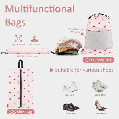 U+U 5 Set Packing Cubes for Travel Essentials Ultralight Luggage Packing Organizers with Laundry Bag and Shoe Bag for Vacation, Business Trip and Camping (Sweetheart Pink) - color: Sweetheart Pink