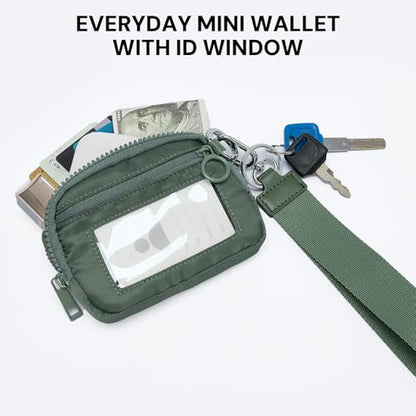 YDF The Iris Wallet for Women Mini Zip Card Case with Clear ID Window Zipper Coin Purse Lightweight Portable Keychain Wallet - color: green