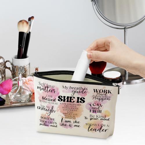 jeilink Positive Affirmations Makeup Bag Mental Health Motivational Inspirational Gifts for Female Sister Girl Friend Colleagues Coworker Birthday Friendship Mothers Day Nurse Day Travel Toiletry Bag - color: Multicolor634