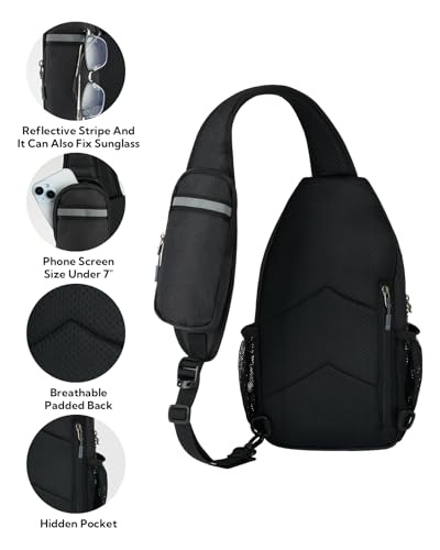 WATERFLY RFID Crossbody Sling Backpack Sling Bag Travel Hiking Chest Bag Daypack - color: Rfid-black