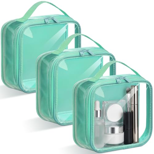 Abbylike 3 Pcs Small Toiletry Bags Reusable Quart Size Travel Liquid Pouch Single-sided Clear PVC Carry-on Organizer with Handle Cosmetic Bags for Airport Security Women Men(Green) - color: Green