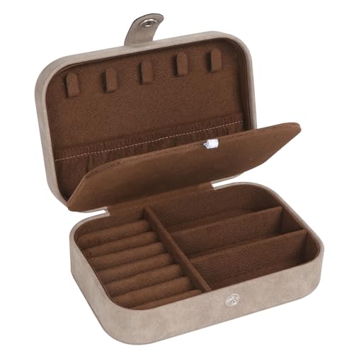 Hatori Travel Jewelry Box, PU Leather Small Jewelry Organizer for Women Girls, Double Layer Portable Mini Travel Case Display Storage Holder Boxes for Stud Earrings, Rings (Brown) - color: Brown