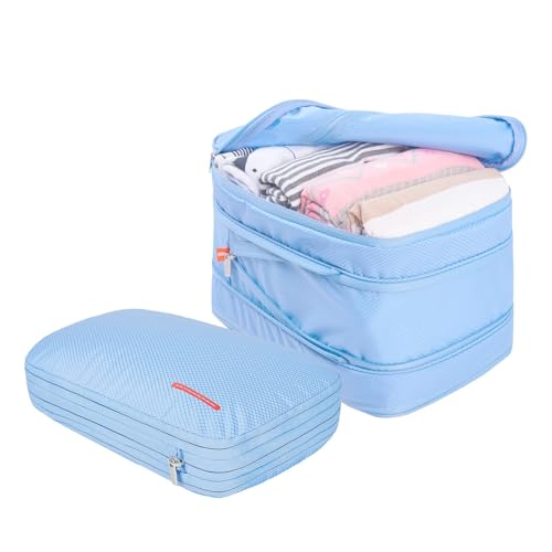 Bee Nesting BeeNesting Waterproof Compression Packing Cubes sets,Large Travel Packing organizers for Carry on Luggage,2 Sides Expandable Storage Bags - color: Light Blue, size: 2 Pack(9L+9L)