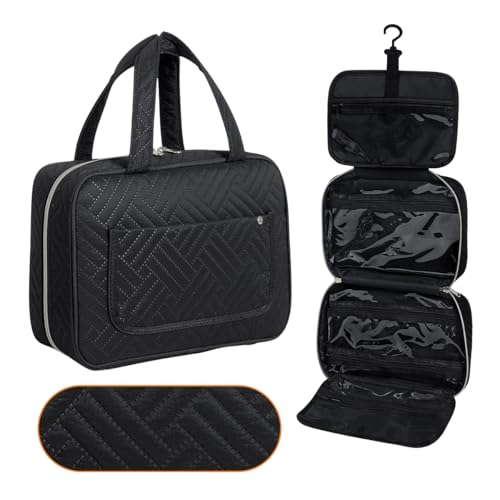 Hanging Toiletry Bag for Women Cosmetic Toiletries Travel Bag, Black - color: Black