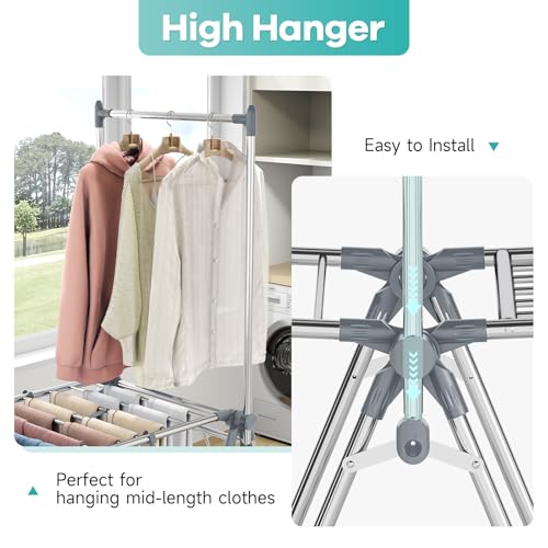 APEXCHASER Clothes Drying Rack with High Hanger, Foldable 3-Level Drying Racks with Shoe Rack, Crossbar and Vertical Rod Laundry Stand with Adjustable Wings Grey - color: Gray, size: 2 Wings
