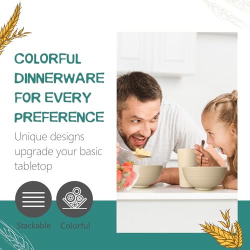 Teivio 32-Piece Kitchen Plastic Wheat Straw Dinnerware Set, Service for 8, Dinner Plates, Dessert Plate, Cereal Bowls, Cups, Unbreakable Plastic Outdoor Camping Dishes, Beige - color: Beige