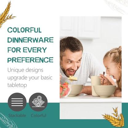 Teivio 32-Piece Kitchen Plastic Wheat Straw Dinnerware Set, Service for 8, Dinner Plates, Dessert Plate, Cereal Bowls, Cups, Unbreakable Plastic Outdoor Camping Dishes, Beige - color: Beige