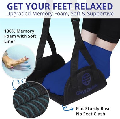 Airplane Foot Hammock for Plane Travel with Memory Foam, Adjustable Airplane Foot Rest & Foot Hammock with Flat Base Best Plane Travel Essentials for Long Flight Comfort & Relaxation