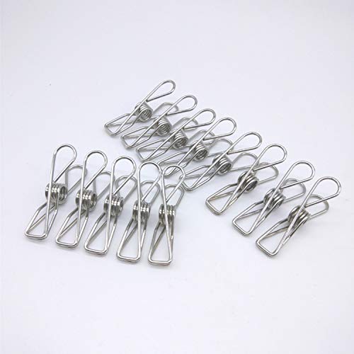 FGen 50pcs Mini Stainless Steel Clips - 1.7-inch, Clothesline, Bag Seal, Paper Clip, Socks