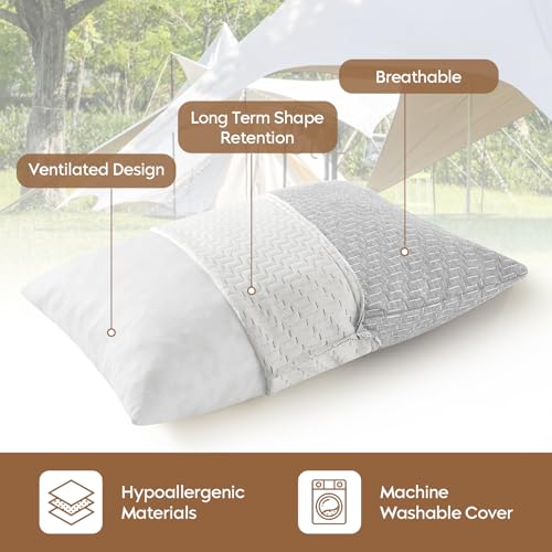 Shredded Memory Foam Pillow, Travel Size Pillow Camping Pillow Breathable and Soft, Ideal Car Backpacking Hiking Airplane - color: Light Gray, size: L-23 X 16 Inch