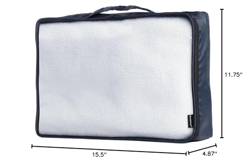 Brookstone 4-Piece Packing Cube Set Apparel Luggage Organizer and Shoe Bag, Travel Essentials, Navy