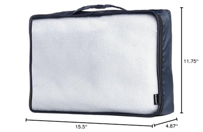 Brookstone 4-Piece Packing Cube Set Apparel Luggage Organizer and Shoe Bag, Travel Essentials, Navy