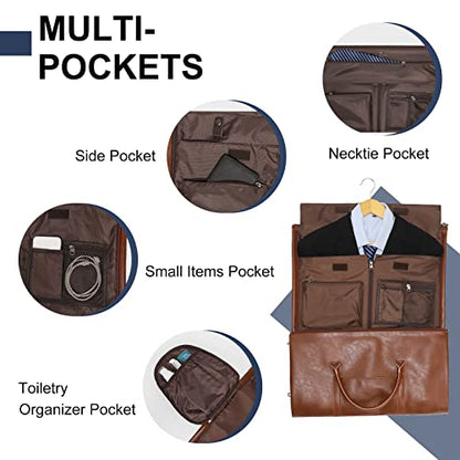 Leather Garment Bag for Travel, Modoker Carry On Travel Bag with Shoulder Strap - Ideal for Business Trips and Weekend Getaways - The Garment Duffel Bag for Traveling Men Women, Light Brown - color: C-Brown