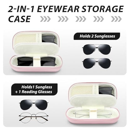 Double Glasses Case for Women Men, Dual Eyeglass Travel Organizer with Wristband - color: Purple
