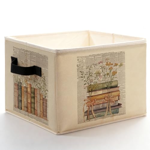 Vintage Floral Book Storage Bins Box with Handles, Reading Lover Bookish Gifts Foldable Basket Toybox for Reading Corner Nook Room Library Classroom Bedroom Home Clothes Toys Books - color: color-03