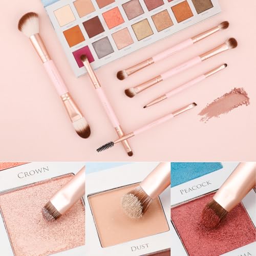 docolor Double Sided Makeup Brushes, 6Pcs Double Ended Eyeshadow Brush Set Professional Eye Makeup Brushes Set Foundation Eyeshadow Blending Eyebrow Travel Make Up Brushes Kits - color: Pink
