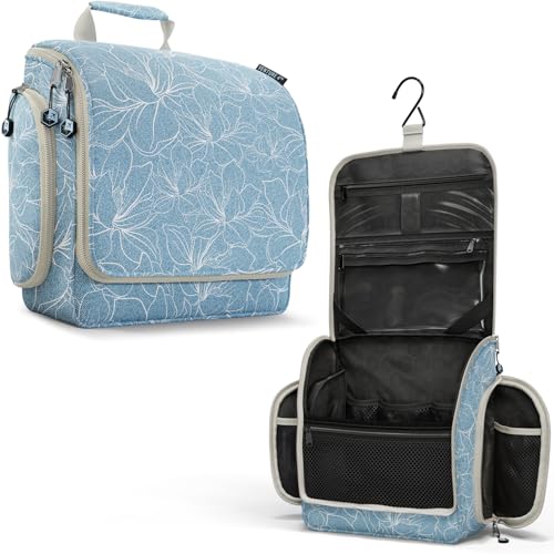 VENTURE 4TH Hanging Travel Toiletry Bag for Women & Men – Large Toiletry Organizer with 17 Compartments, Removable TSA Pouch, Travel Wash Bag for Toiletries, Makeup & Shaving Kit (Blue Flowers) - color: Blue Flowers