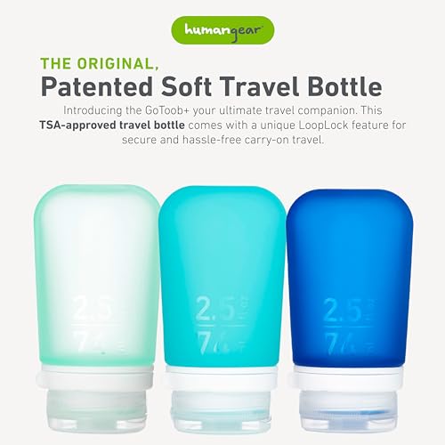 humangear GoToob+ Bottles - Silicone Leak-Proof Travel Tubes for Toiletries, Camping & TSA Carry-On (3-Pack), Medium (2.5 fl oz; 74ml), Mint/Aqua/Teal - color: Mint/Aqua/Teal, size: 2.5 Ounces