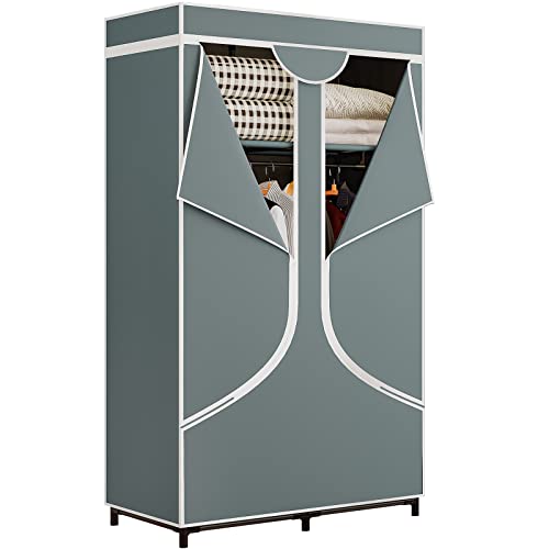 SORCEDAS Portable Wardrobe Closet Storage Organizer Metal Hanging Rack Non-Woven Fabric 34 Inch Grey - color: Grey, size: 34 Inch