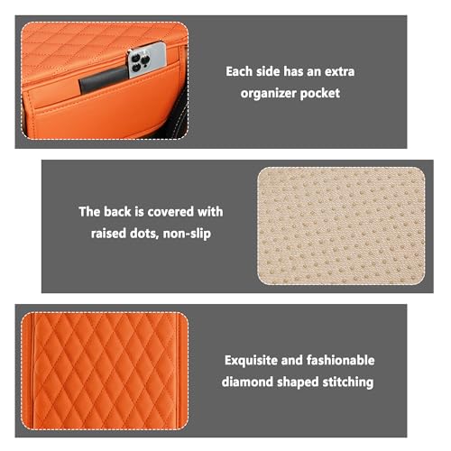 Stacool Upgraded Car Center Console Cover,Microfiber Leather Car Armrest Cover Cushion with 2 Storage Bags,Universal Car Armrest Storage Box (Orange) - color: Orange