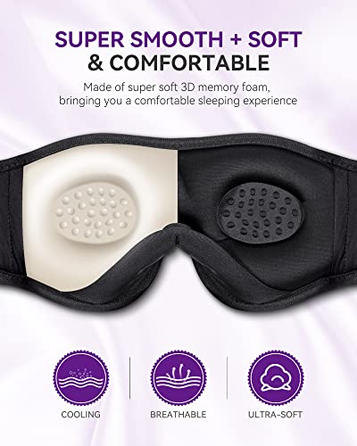 MUSICOZY 3D Bluetooth Sleep Mask with HD Stereo Sound, Wireless Sleep Headphones for Side Sleepers, Music Headband Eye Mask for Sleeping, Relaxation, Travel, Yoga, Cool Gadgets for Women Mom Girls - color: Grape Purple