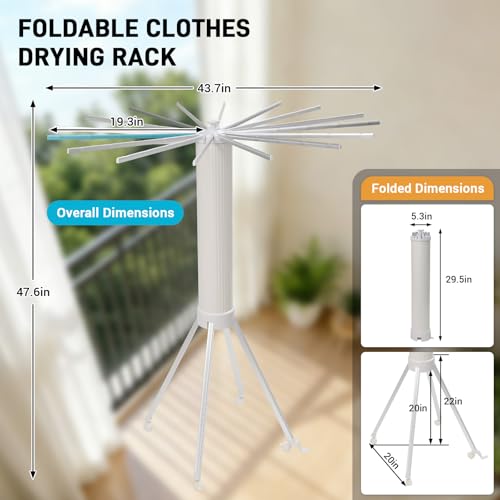 Clothes Drying Rack Foldable, Clothes Drying Rack Drying with wheels with 16 Arms Laundry Drying Rack Saving Collapsible Hanger Tripod Clothes Drying Rack Rack Clothing Balcony Bedroom Apartment