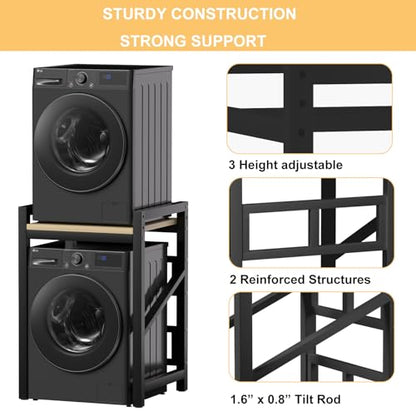 Washer Dryer Stacking Rack Kit 29.5in, Over the Washer and Dryer Storage Shelf for Laundry Room, Bathroom, Heavy Duty, Height Adjustable, 1.2mm Wall Thickness 660lbs Capacity (Black, 29.5in) - color: Black