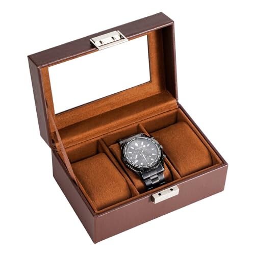 ProCase Watch Box, 3 Slot Mens Watch Case, Watch Storage Holder Organizer, Watch Display Case with Glass Lid, Anniversary Birthday Valentine Gifts for Men Women -3 Slot, Espresso - color: Espresso, size: 3-Slot