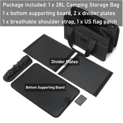 Tactical Camping Storage Bag 28L Tactical Utility Tote Bag Camping Cookware Organizer Trunk Organizer - color: Black