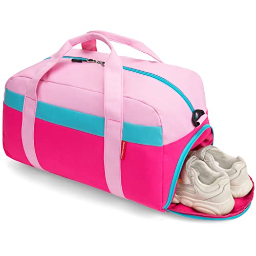 Kids Duffle Bag for Boys or Girls, Fit Sports Practice, or Overnight Travel Weekend (Pink) - color: Pink